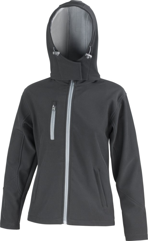 Ladies 3 Layer Softshell Hooded Jacket black grey for